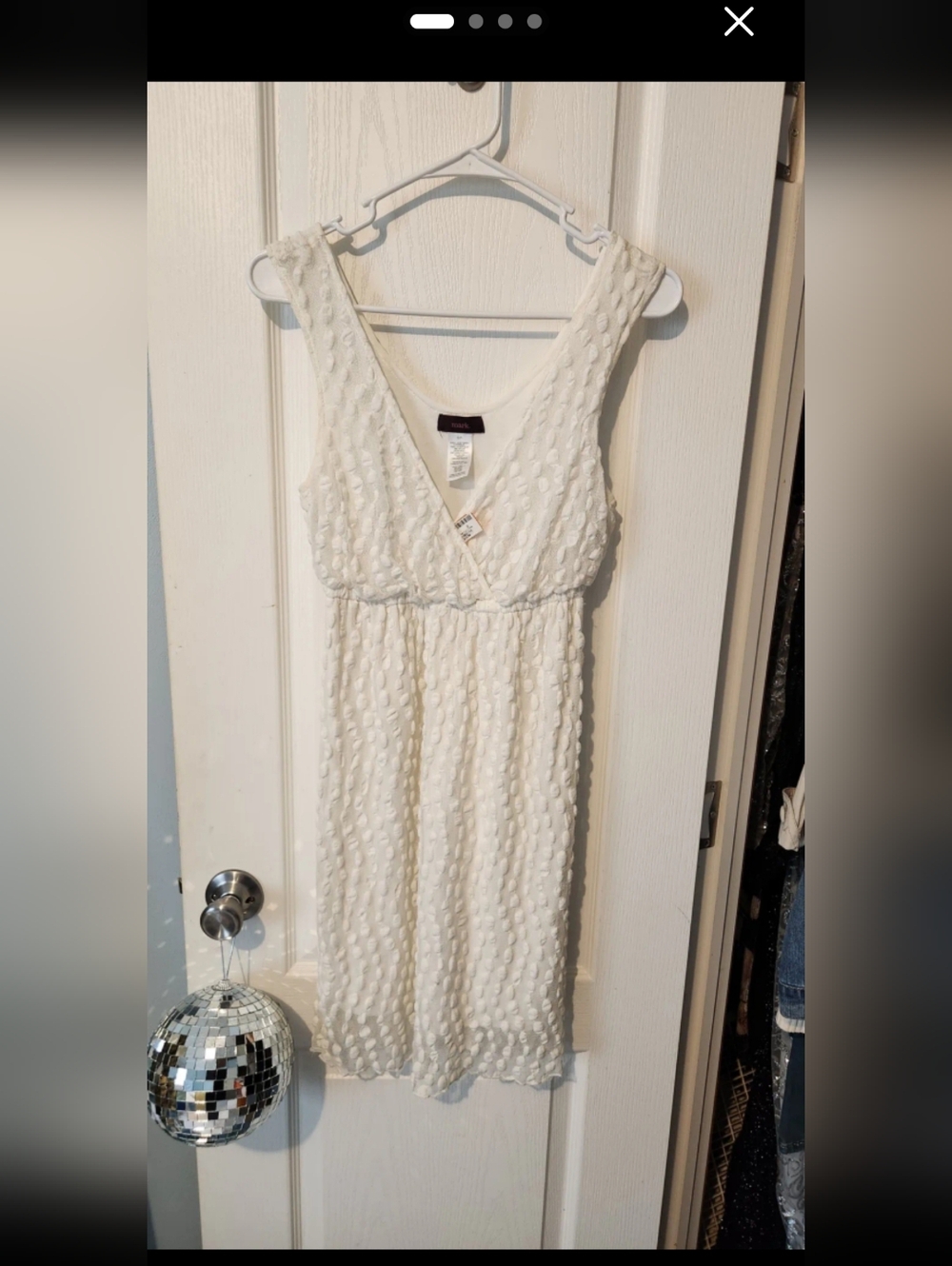 PRELOVED mark. SIZE SMALL Off White Textured V-Neck Mini Dress